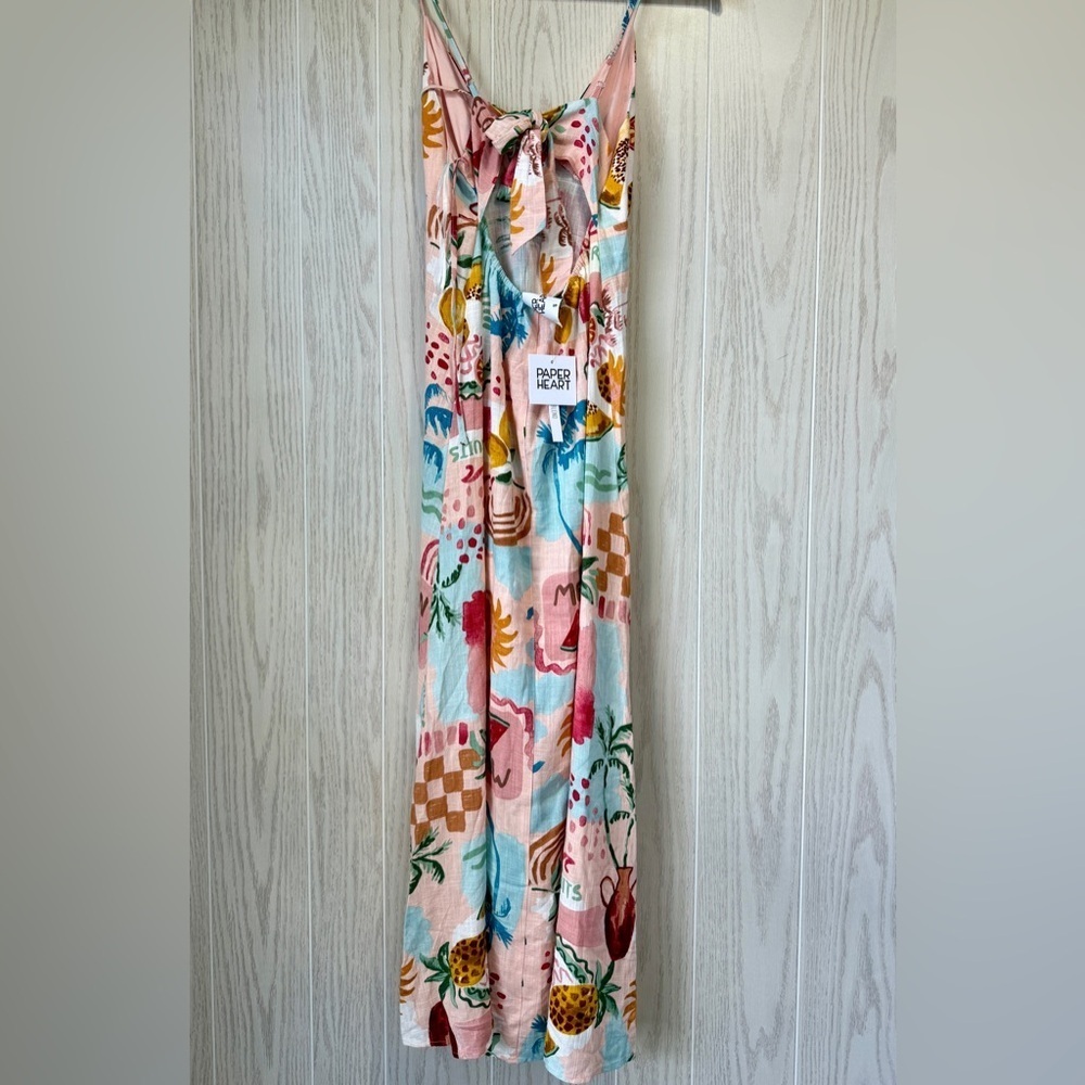 PAPER HEART Linen Blend “Pink Fruit” Maxi Dress - Picture 5 of 5